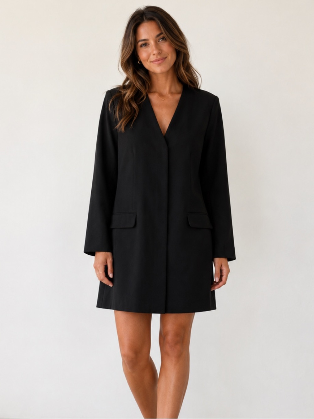 Abercrombie & Fitch Crepe Hidden Button-Up Blazer Shirt Dress Event Black Large